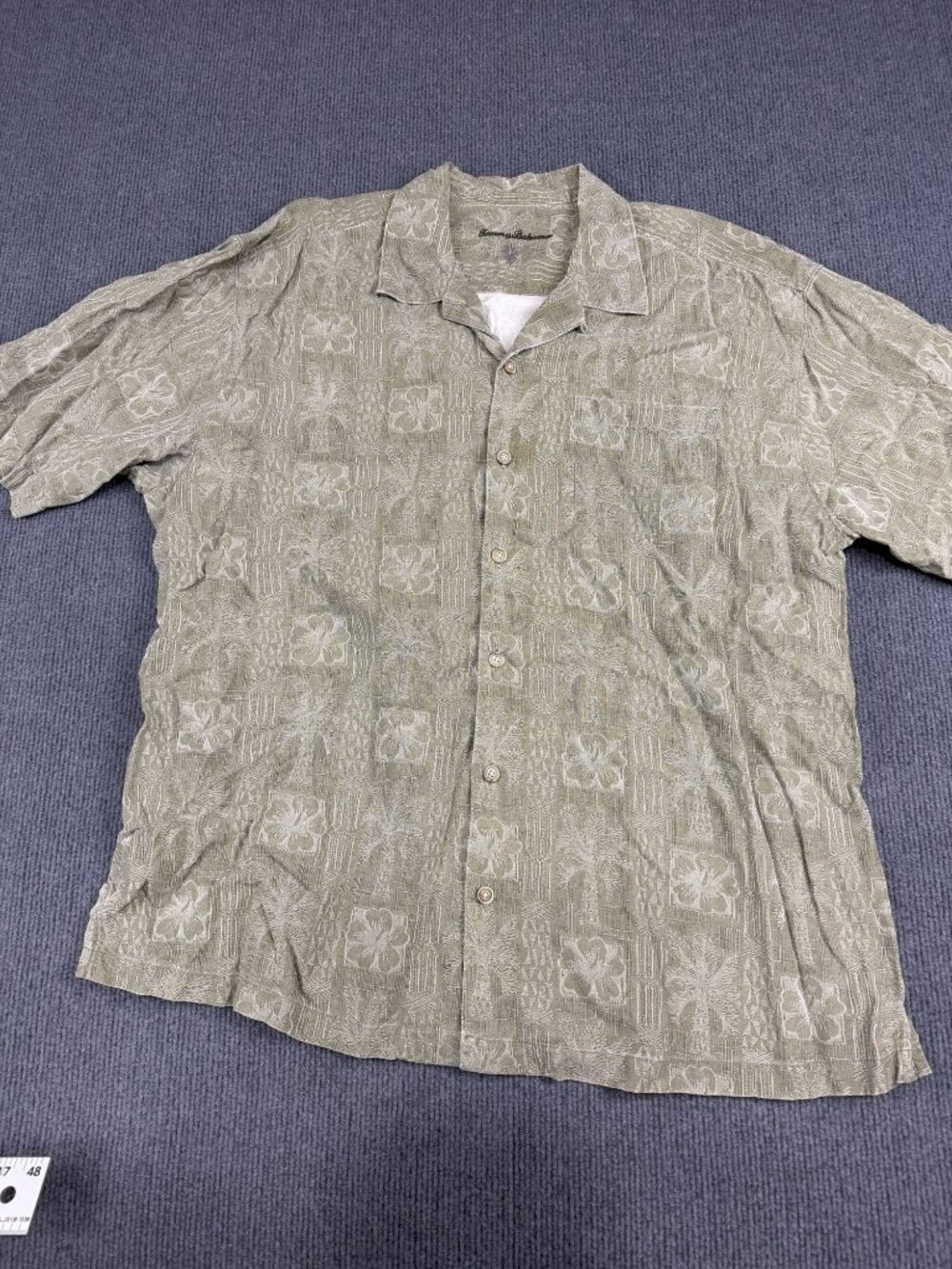 Tommy Bahama Mens Green Hawaiian Shirt Palm Tree Floral Short Sleeve XL